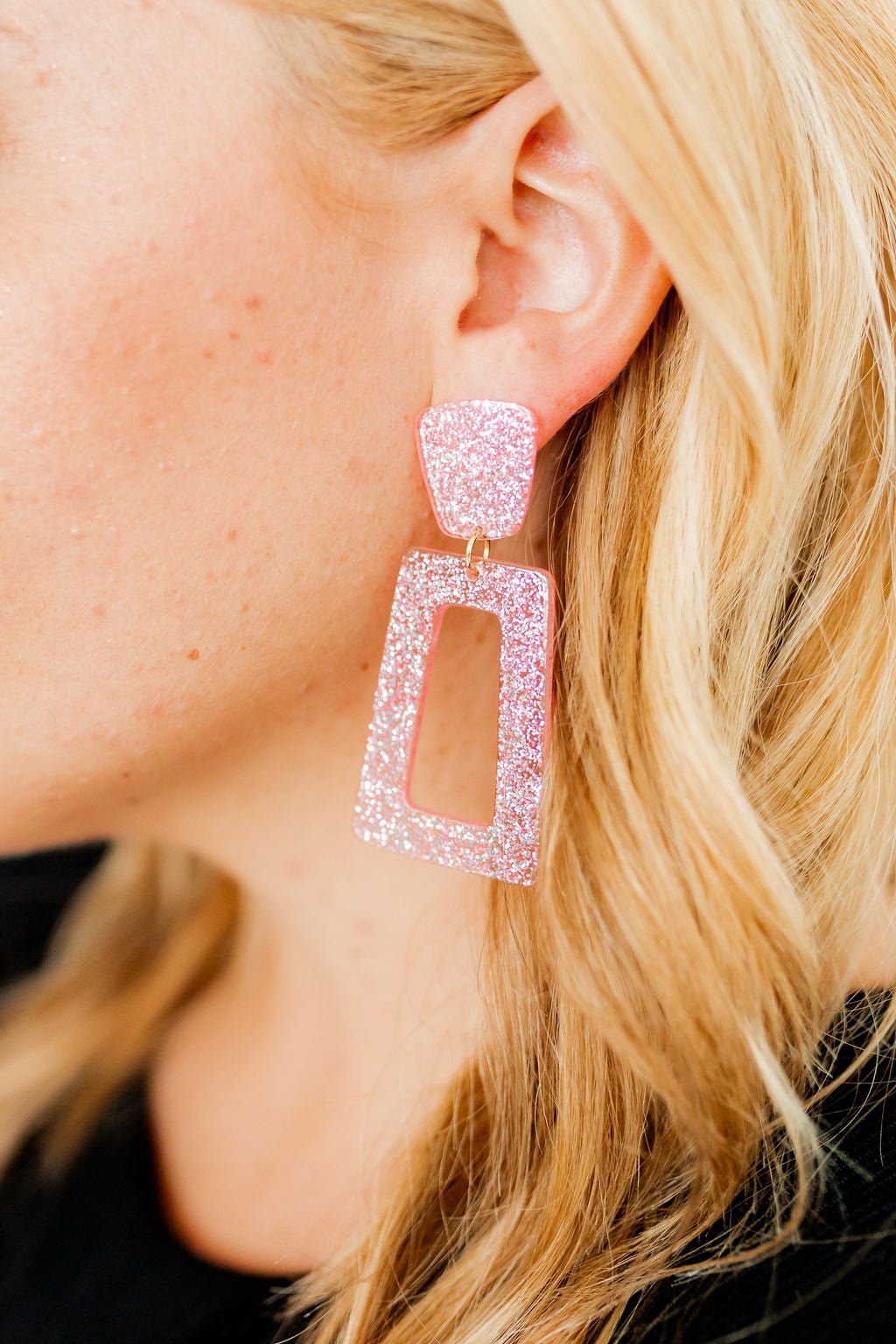 Kennedy Statement Earrings - Pink Glitter - LINNY CO WholesaleAcetate