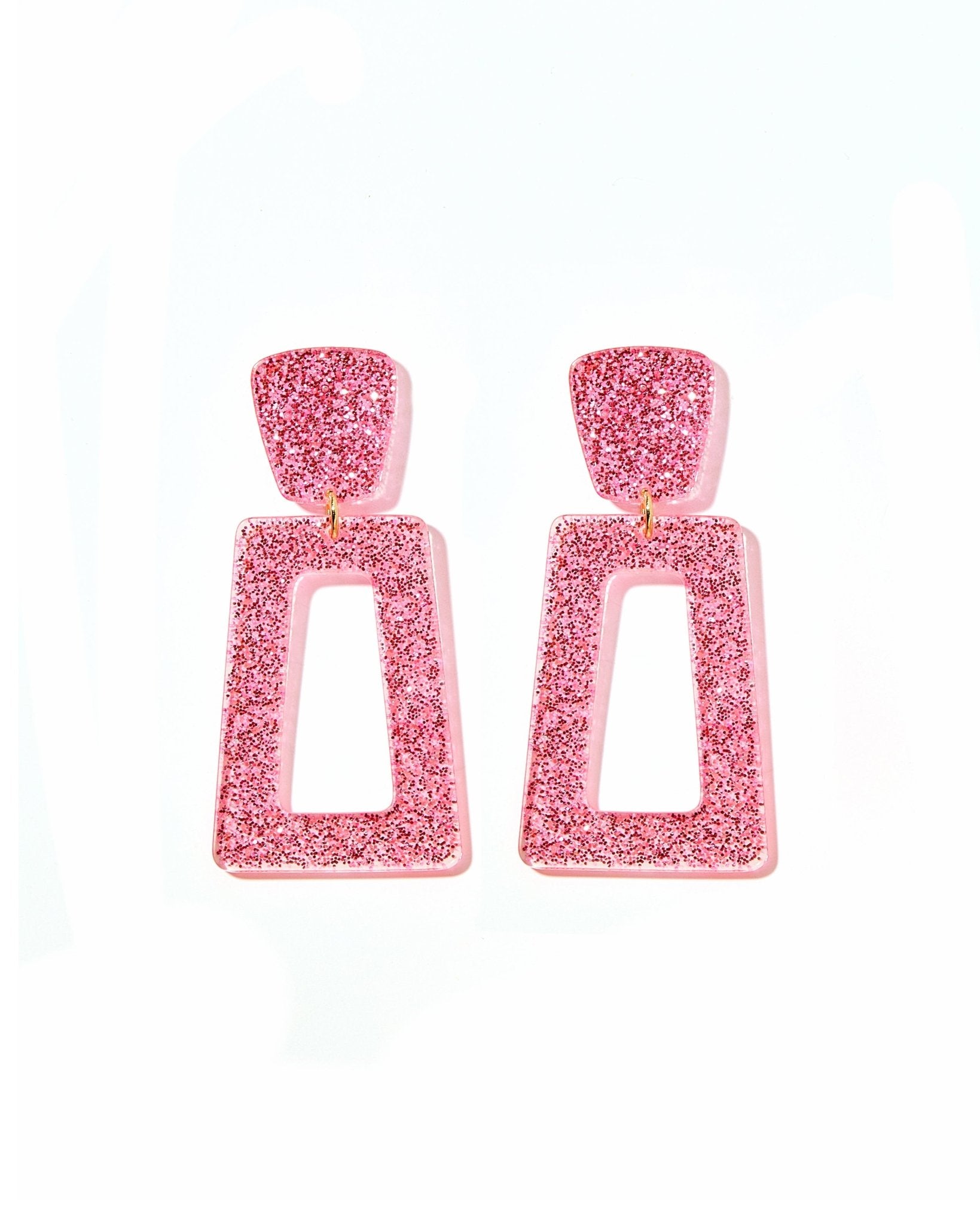 Kennedy Statement Earrings - Pink Glitter - LINNY CO WholesaleAcetate