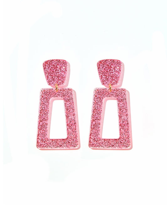 Kennedy Statement Earrings - Pink Glitter - LINNY CO WholesaleAcetate