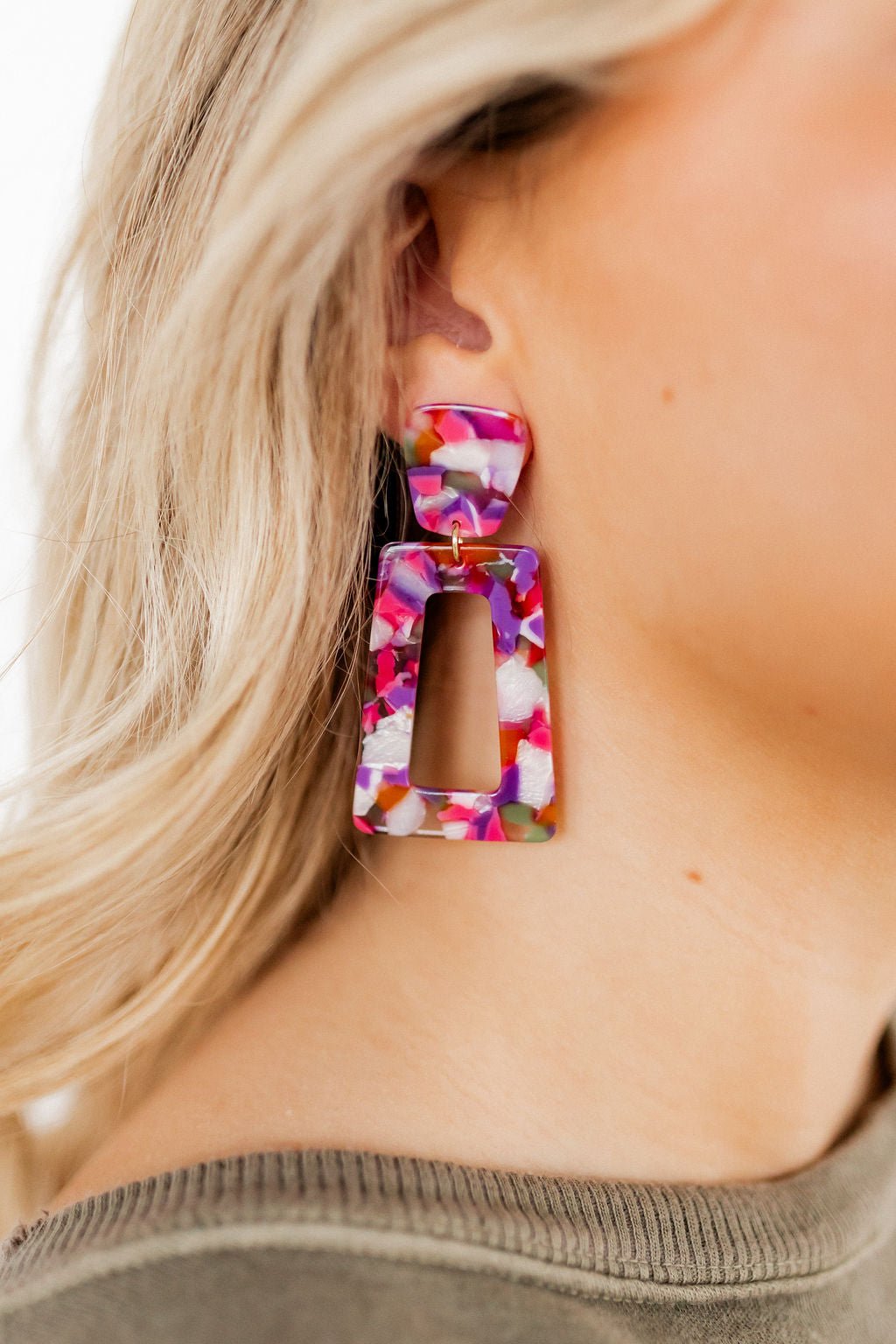 Kennedy Statement Earrings - Pink Multi - LINNY CO WholesaleAcetate