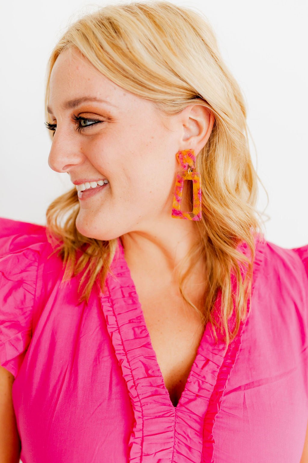 Kennedy Statement Earrings - Pink Tangerine - LINNY CO WholesaleAcetate