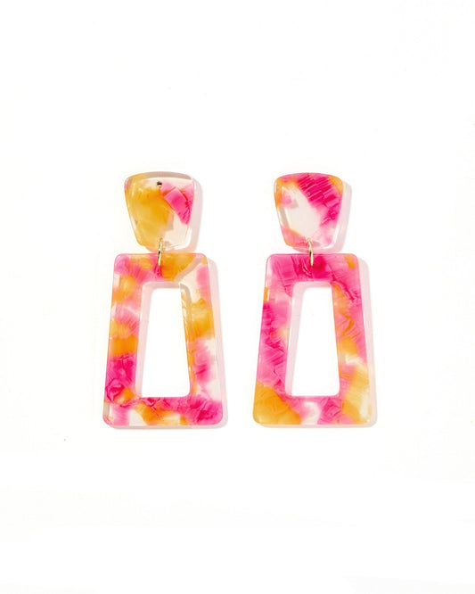 Kennedy Statement Earrings - Pink Tangerine - LINNY CO WholesaleAcetate