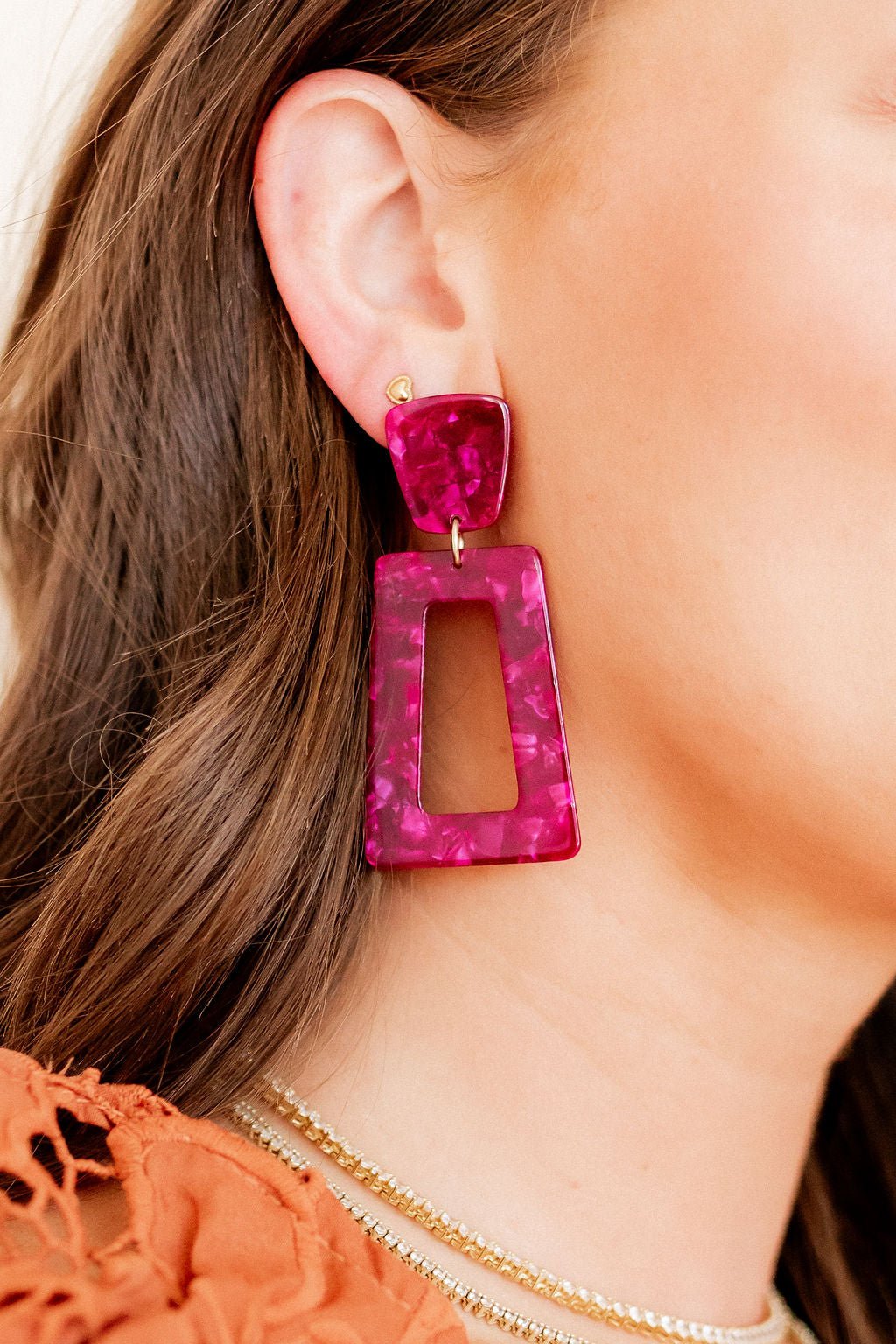 Kennedy Statement Earrings - Pinot Noir - LINNY CO WholesaleAcetate