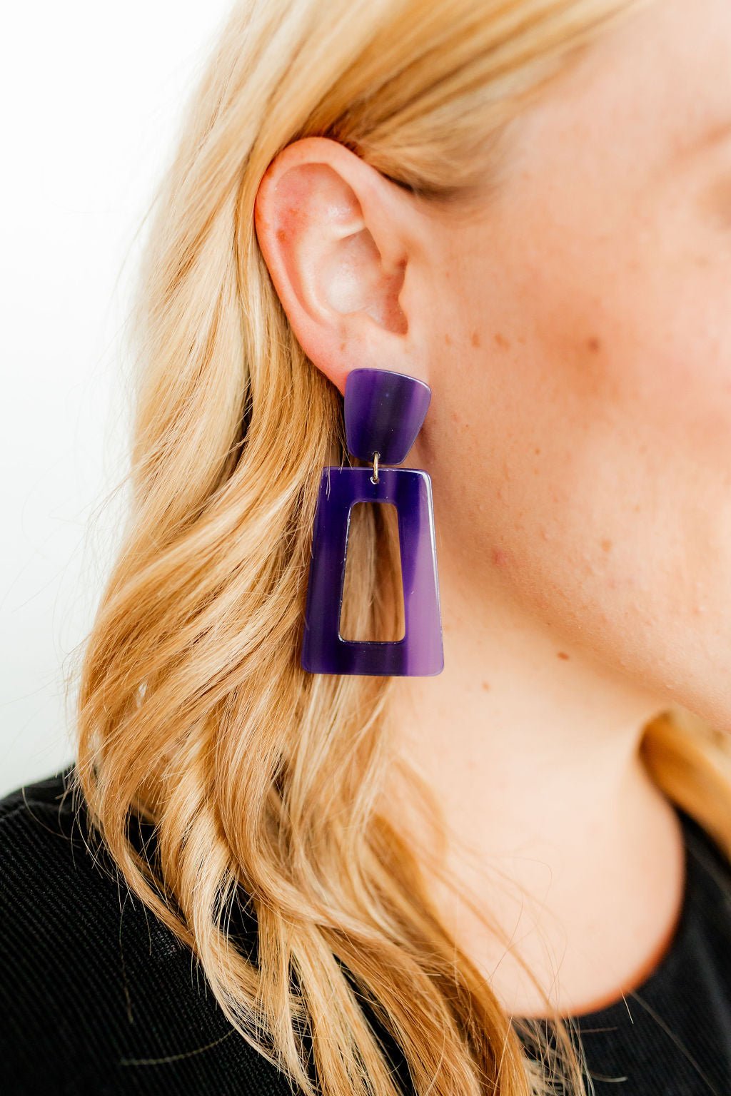 Kennedy Statement Earrings - Purple Amethyst - LINNY CO WholesaleAcetate