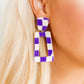 Kennedy Statement Earrings - Purple Checkered - LINNY CO WholesaleAcetate
