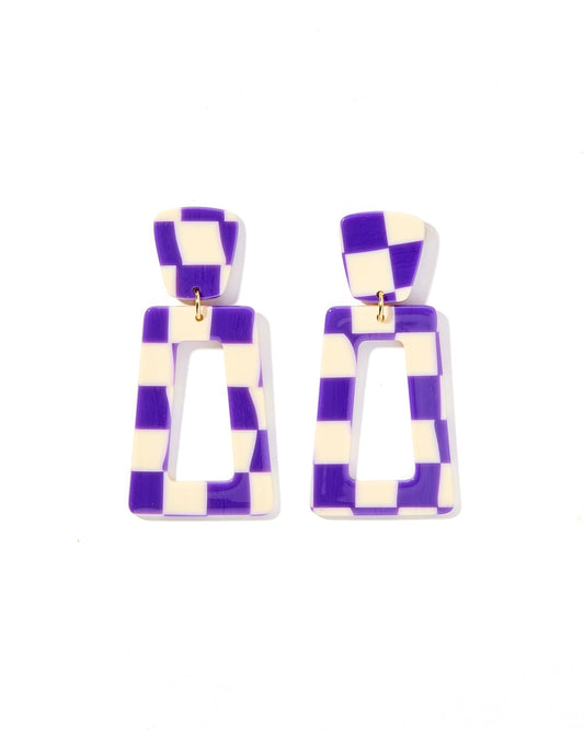 Kennedy Statement Earrings - Purple Checkered - LINNY CO WholesaleAcetate