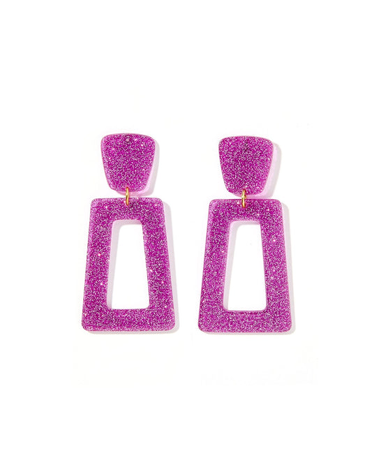 Kennedy Statement Earrings - Purple Glitter - LINNY CO WholesaleAcetate