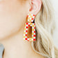 Kennedy Statement Earrings - Red and Gold Checkered - LINNY CO WholesaleAcetate