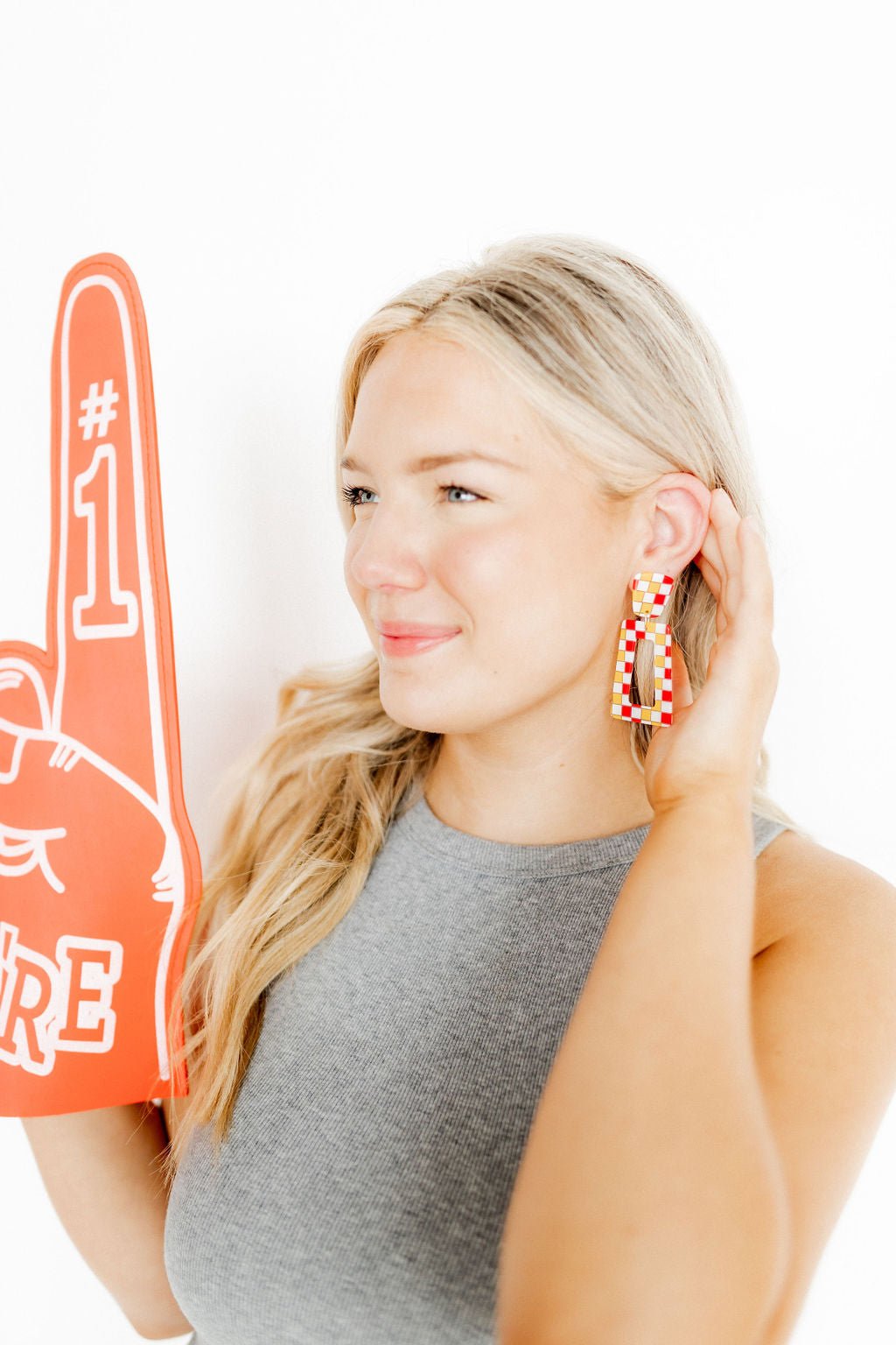 Kennedy Statement Earrings - Red and Gold Checkered - LINNY CO WholesaleAcetate