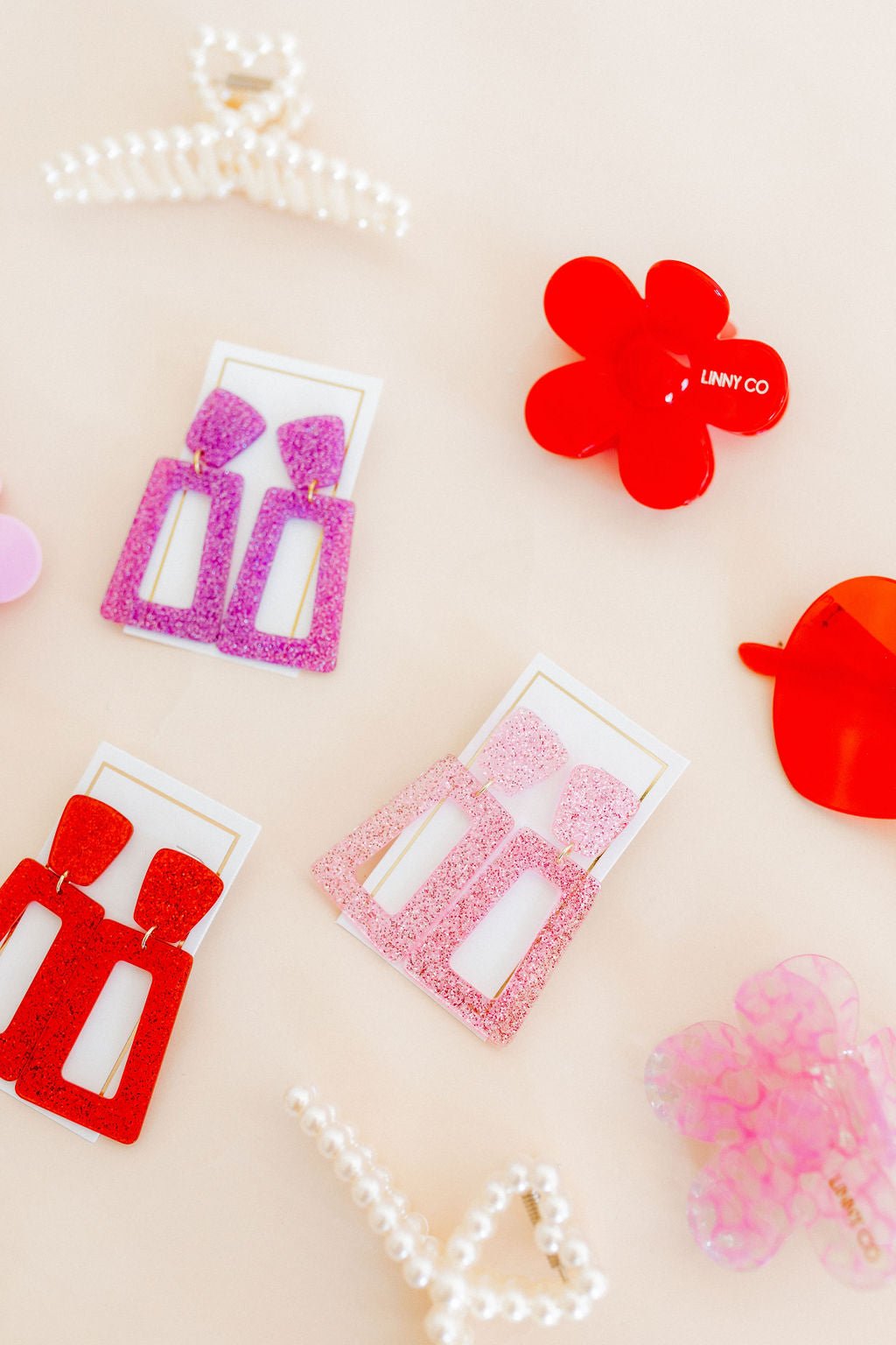 Kennedy Statement Earrings - Red Glitter - LINNY CO WholesaleAcetate