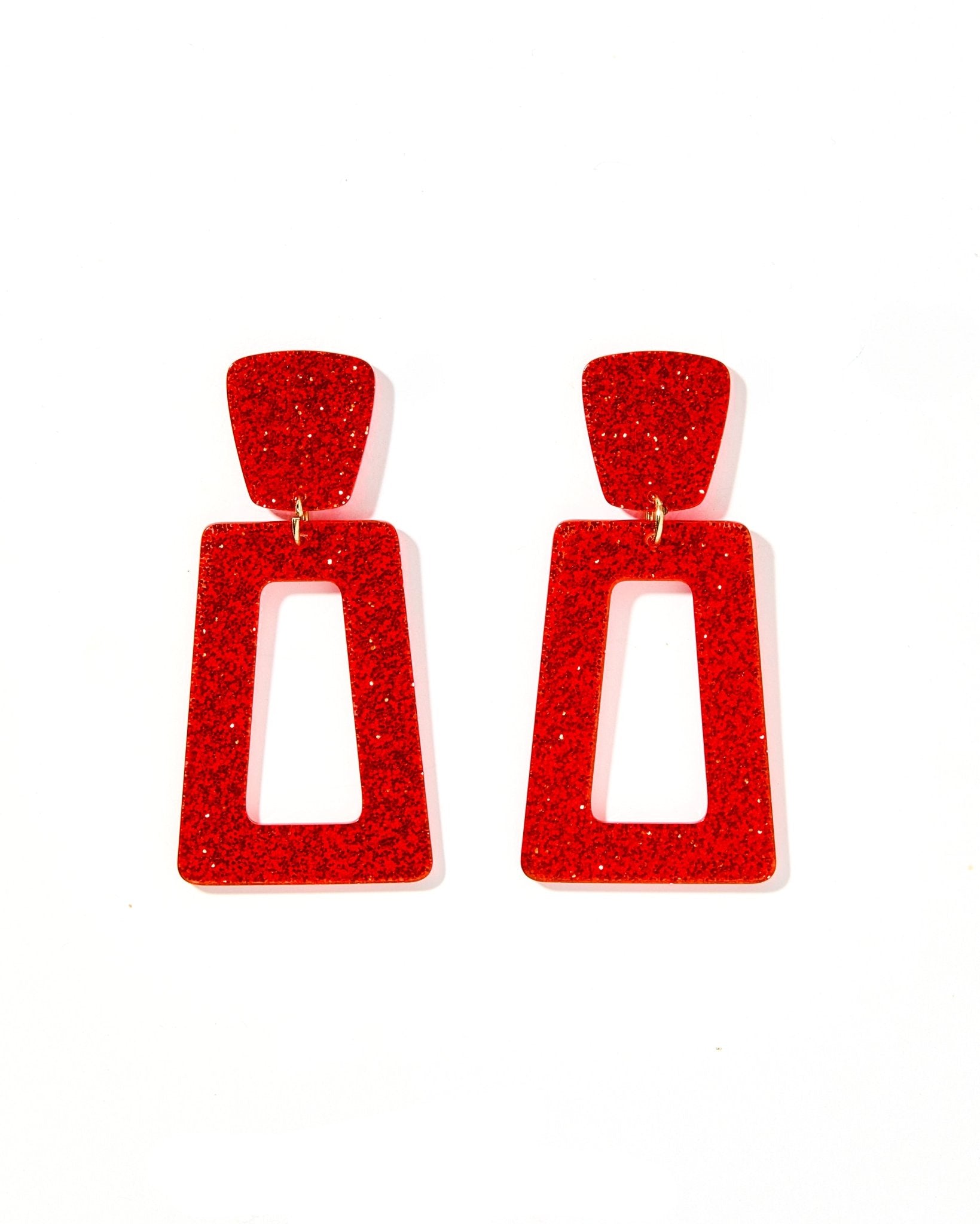 Kennedy Statement Earrings - Red Glitter - LINNY CO WholesaleAcetate