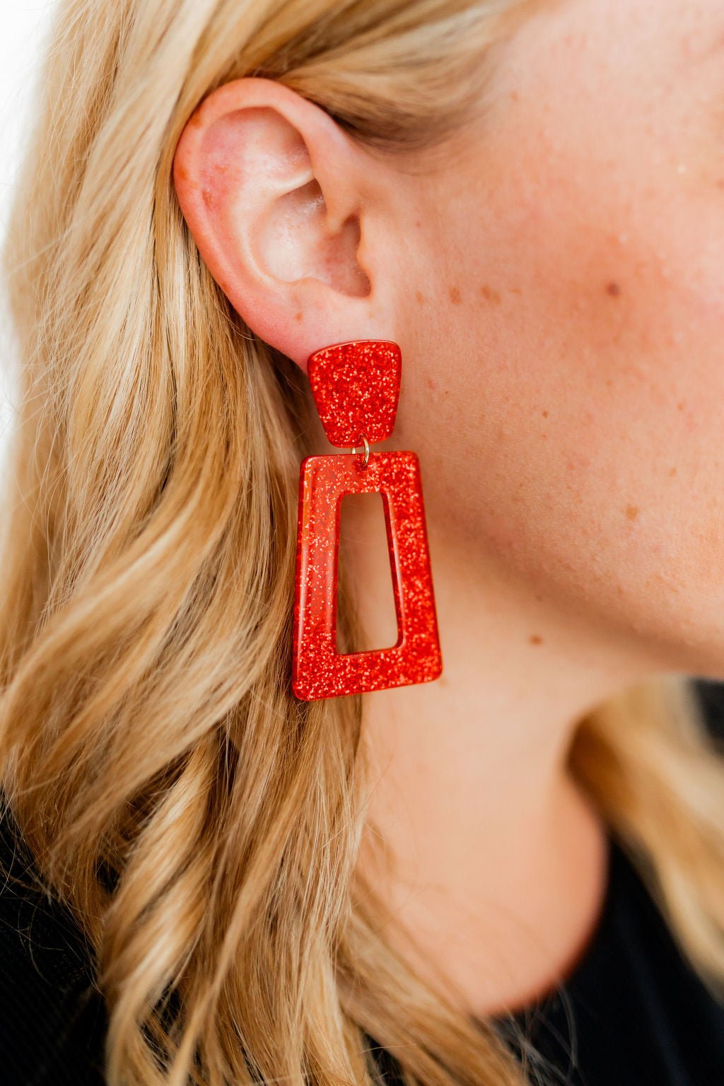 Kennedy Statement Earrings - Red Glitter - LINNY CO WholesaleAcetate