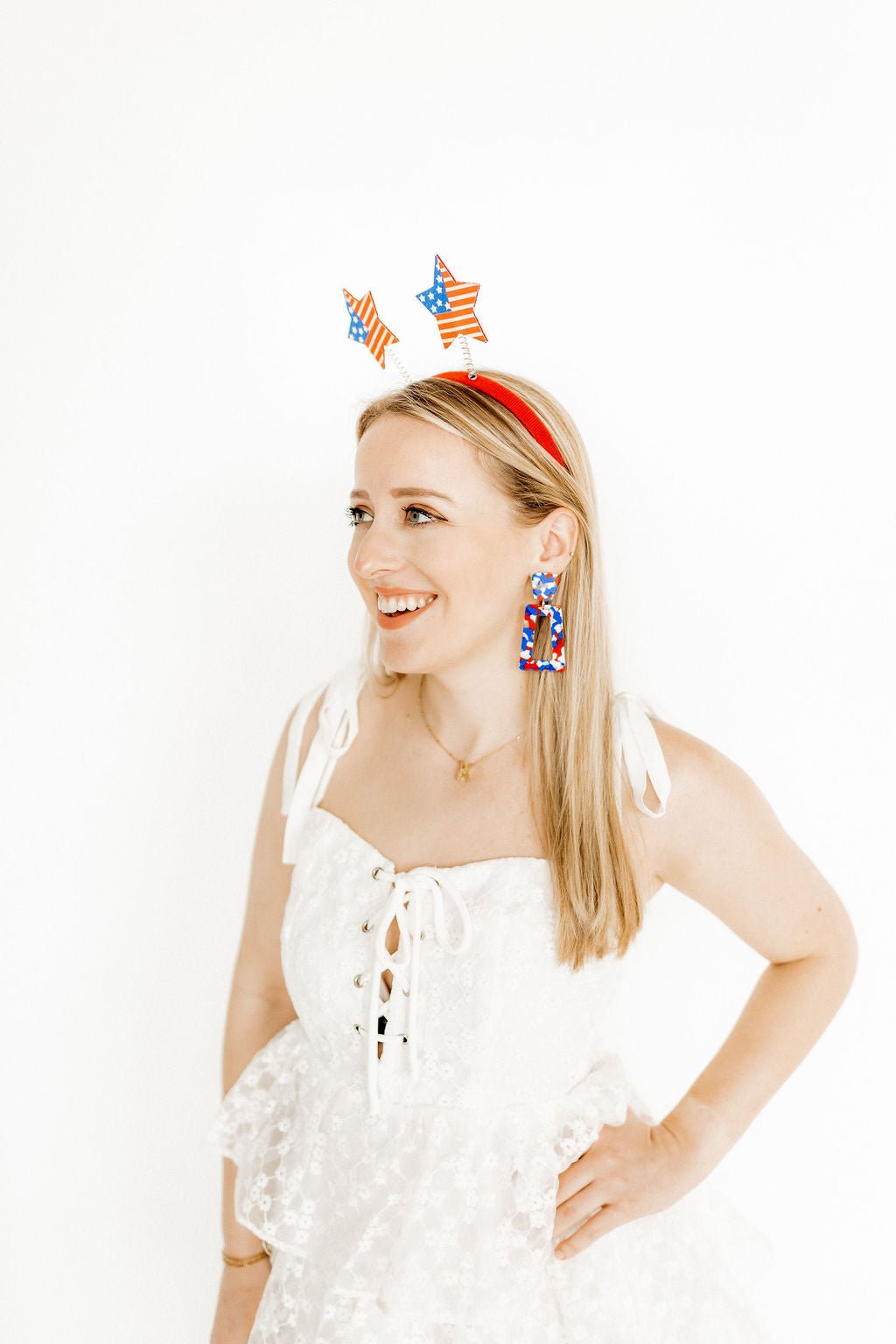 red dress blue earrings Catch the Sunset Blue & Gold Tiered Square Drop Earrings