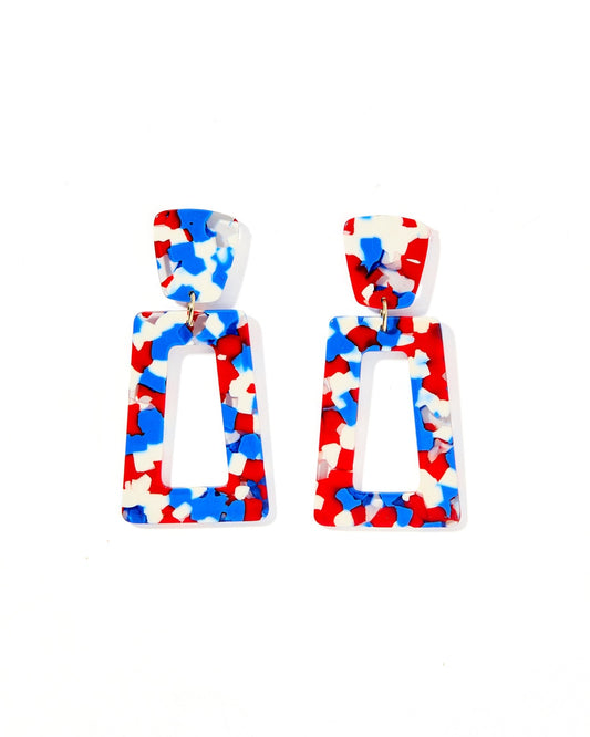 Kennedy Statement Earrings - Red, White, and Blue - LINNY CO WholesaleAcetate
