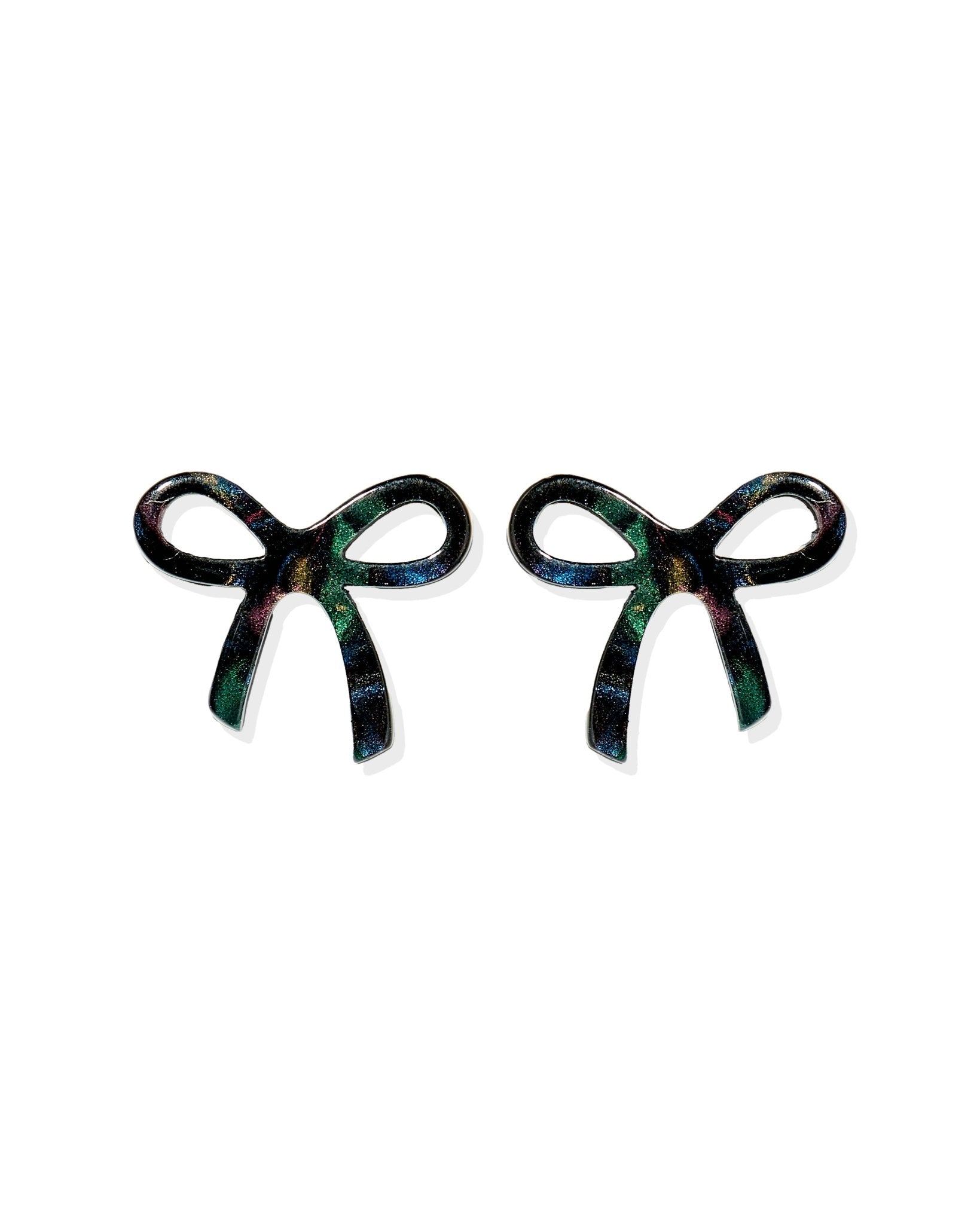 Kylie Bow Earrings - Black Iridescent - LINNY CO WholesaleAcetate