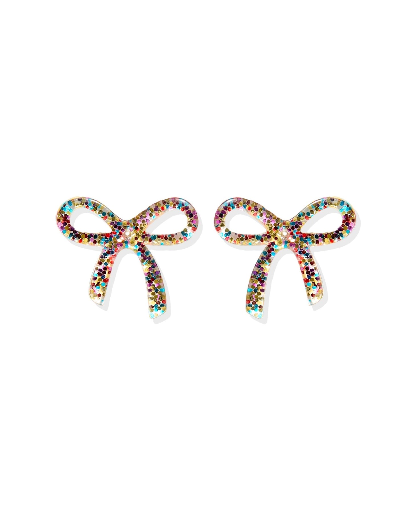 Kylie Bow Earrings - Multi Glitter - LINNY CO WholesaleAcetate