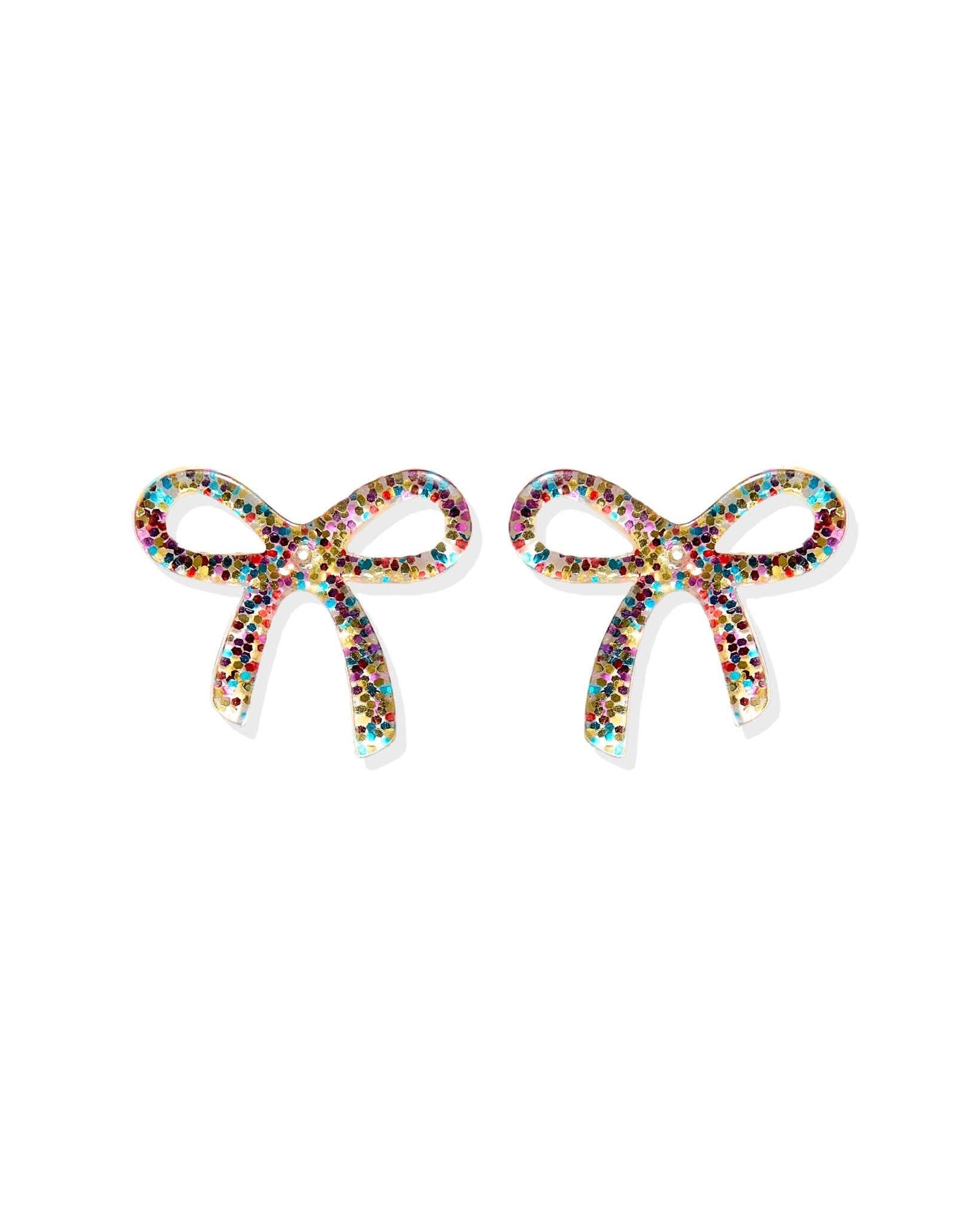 Kylie Bow Earrings - Multi Glitter - LINNY CO WholesaleAcetate