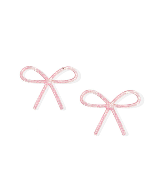 Lola Bow Earrings - Disco Pink - LINNY CO WholesaleAcetate
