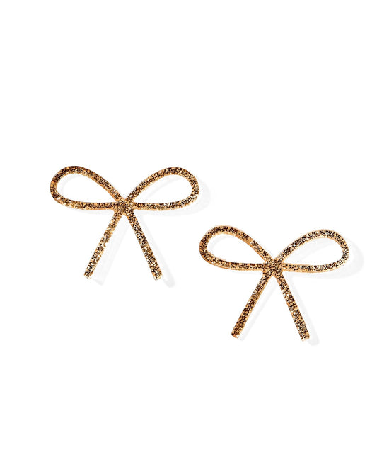 Lola Bow Earrings - Gold Glitter - LINNY CO WholesaleAcetate