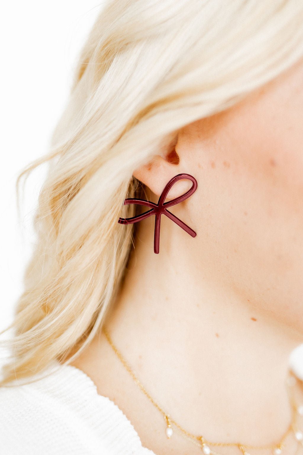 Lola Bow Earrings - Maroon - LINNY CO WholesaleAcetate