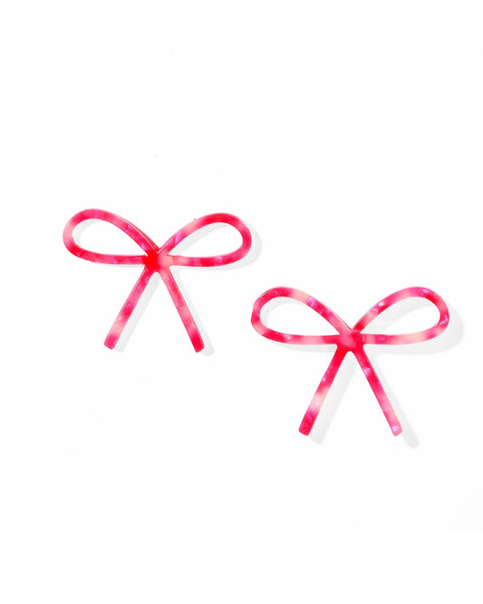 Lola Bow Earrings - Pink Party Punch - LINNY CO WholesaleAcetate