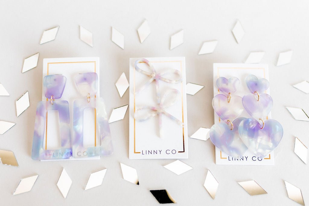 Lola Bow Earrings - Purple Sprinkles - LINNY CO WholesaleAcetate