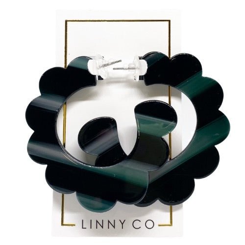 Margo Scallop Hoop Earrings - Dark Green - LINNY CO WholesaleAcetate