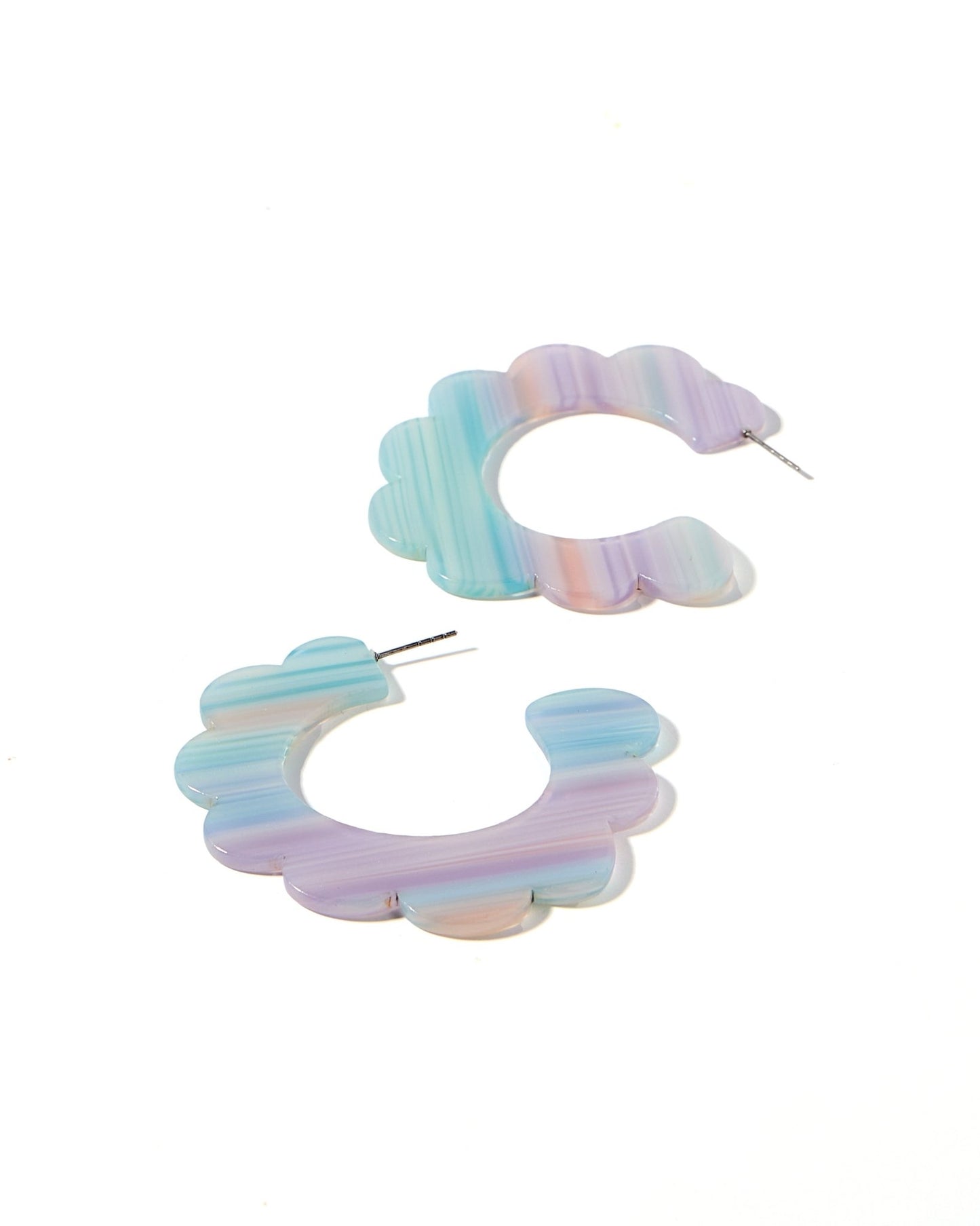 Margo Scallop Hoop Earrings - Purple Stripes - LINNY CO WholesaleAcetate