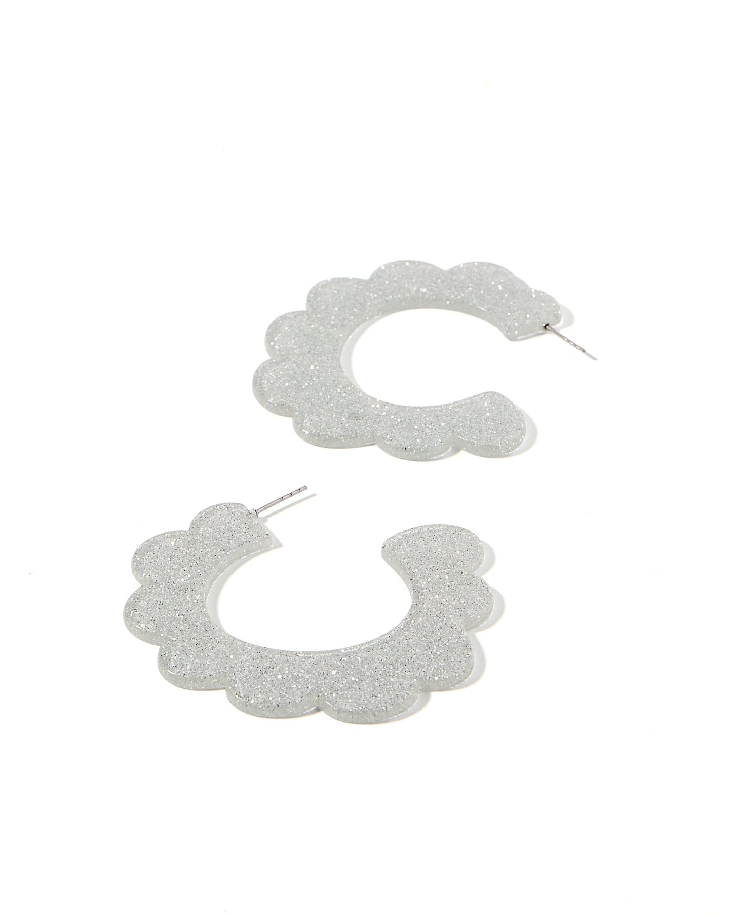 Margo Scallop Hoop Earrings - Silver Glitter - LINNY CO WholesaleAcetate