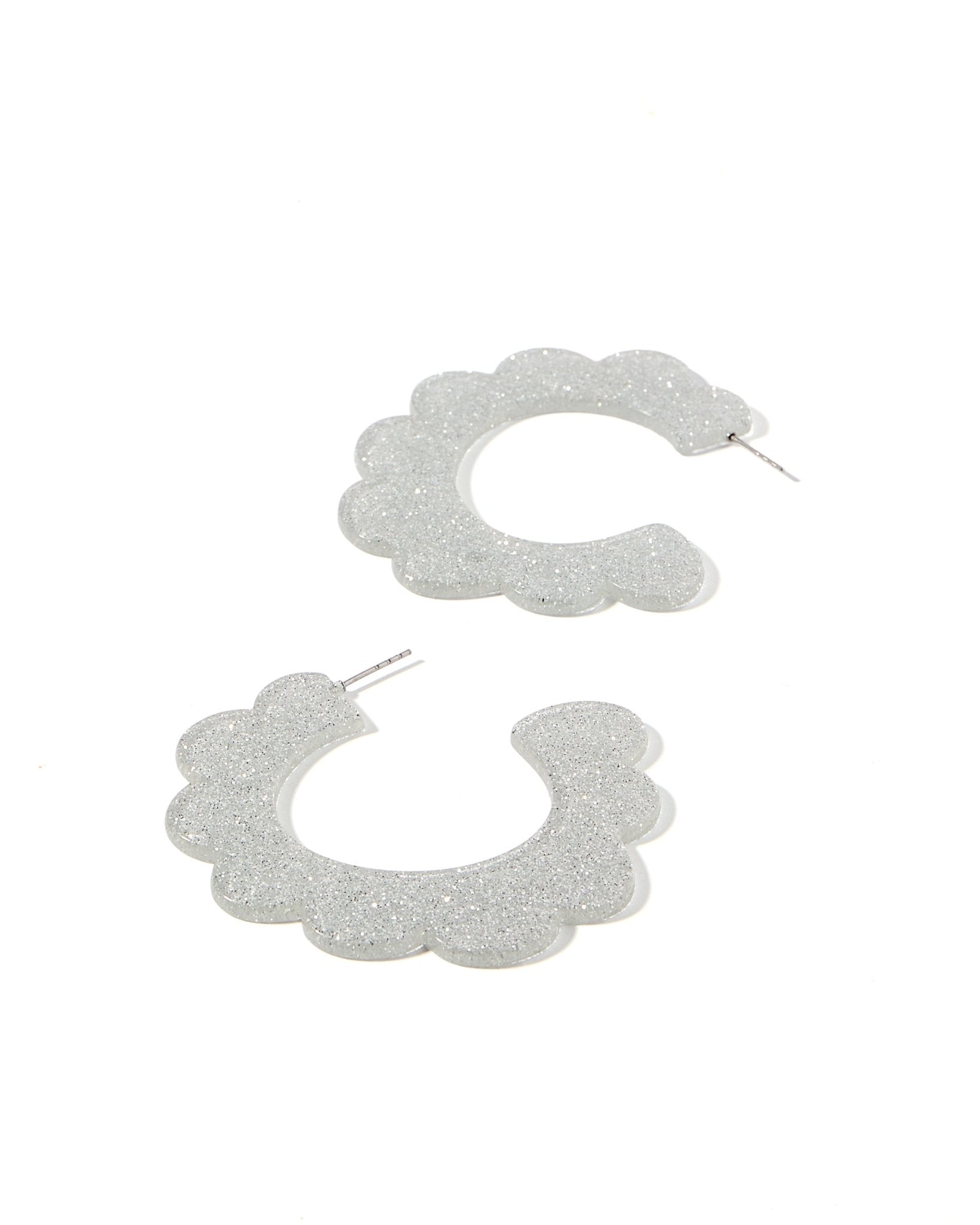 Margo Scallop Hoop Earrings - Silver Glitter - LINNY CO WholesaleAcetate