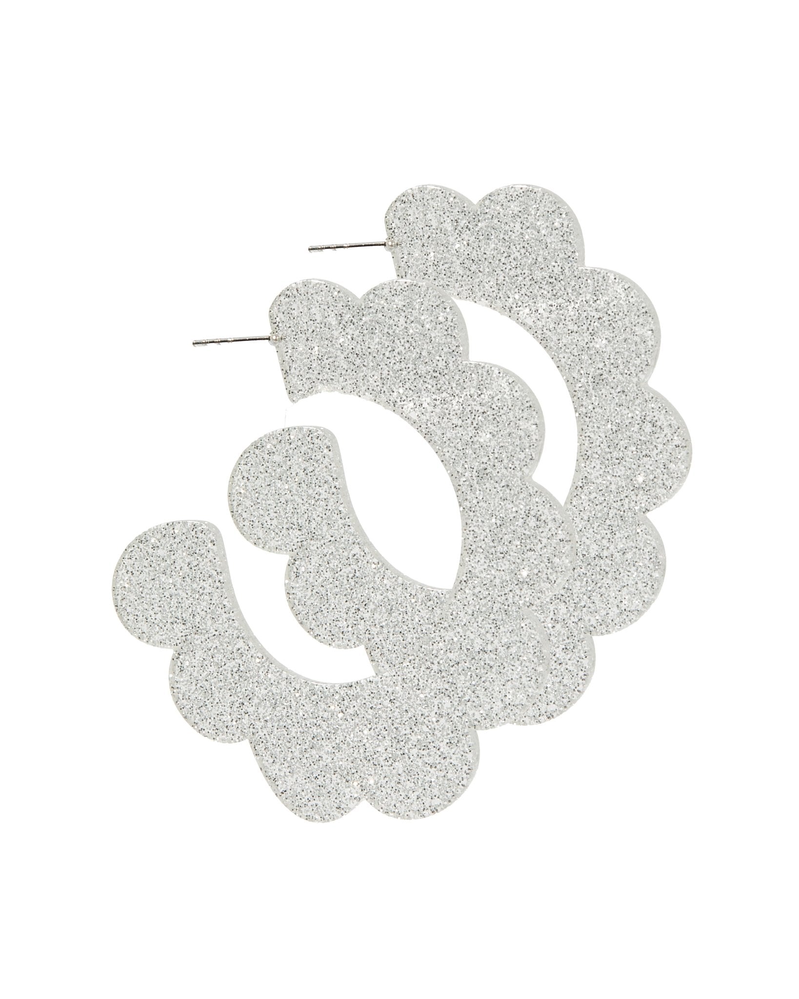 Margo Scallop Hoop Earrings - Silver Glitter - LINNY CO WholesaleAcetate