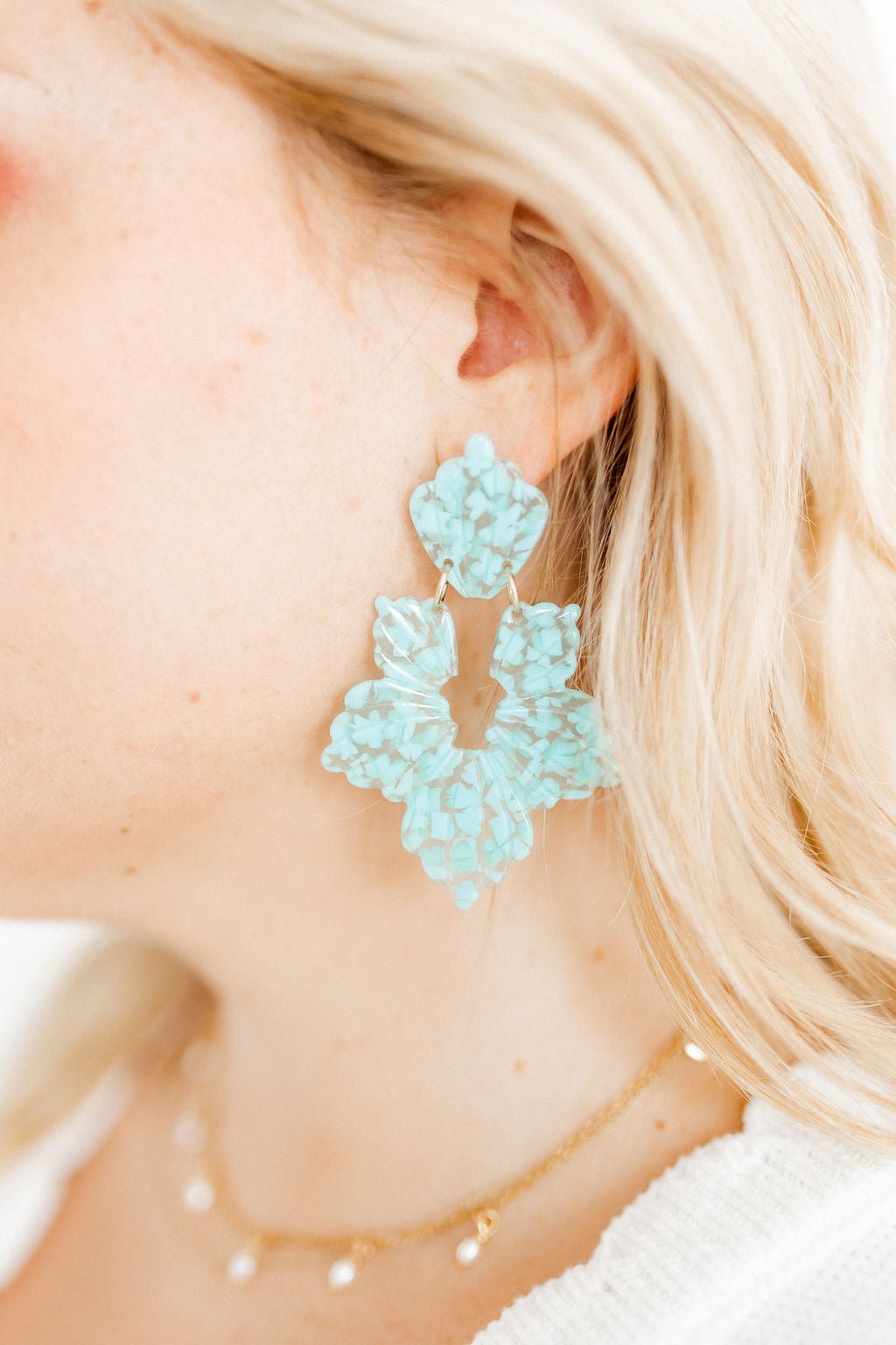 Michelle Statement Earrings - Aquamarine - LINNY CO WholesaleAcetate