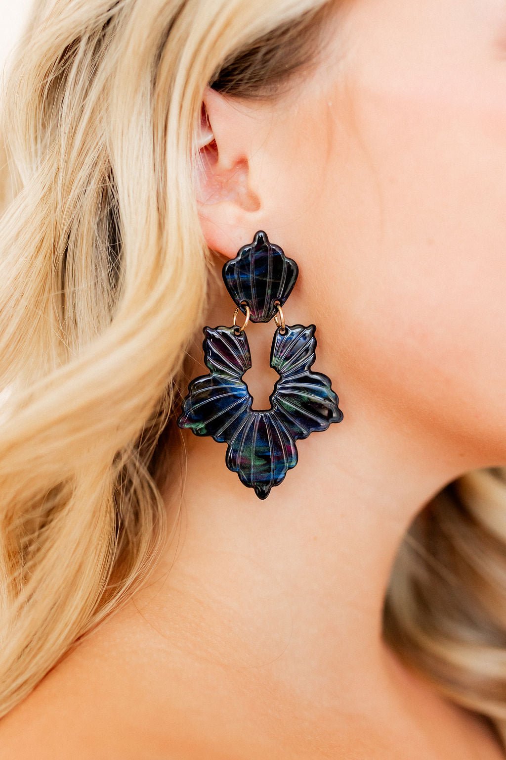 Michelle Statement Earrings - Black Iridescent - LINNY CO WholesaleAcetate