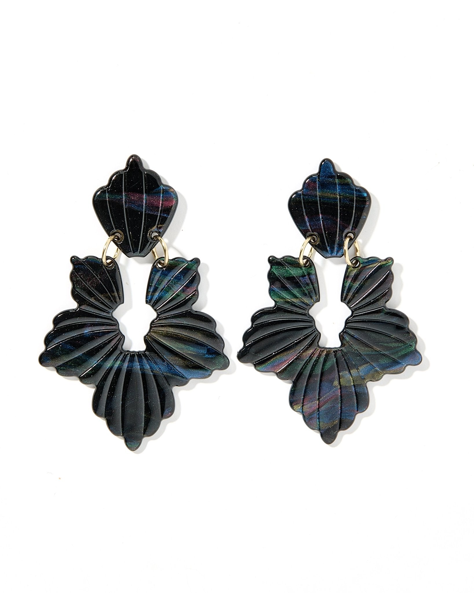 Michelle Statement Earrings - Black Iridescent - LINNY CO WholesaleAcetate