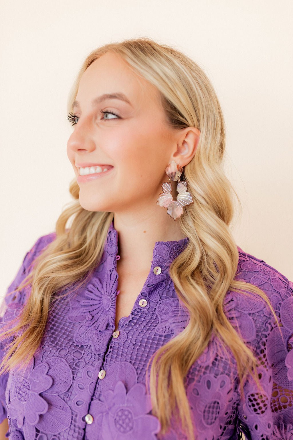 Michelle Statement Earrings - Lavender Honey - LINNY CO WholesaleAcetate