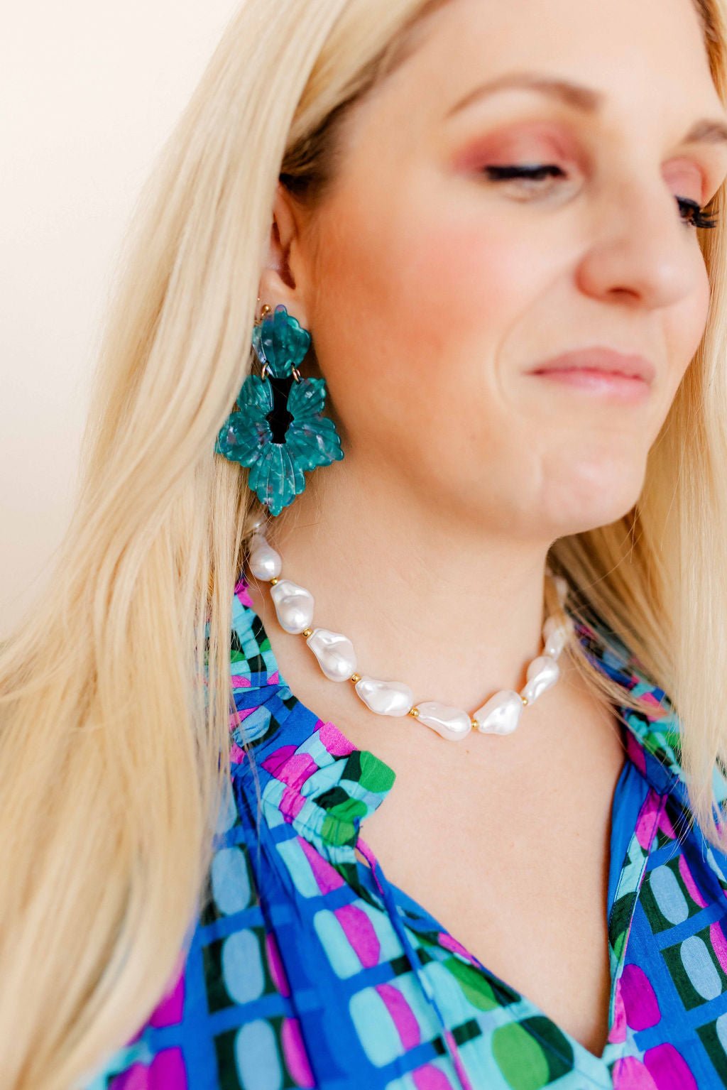 Michelle Statement Earrings - Mystic Lagoon - LINNY CO WholesaleAcetate
