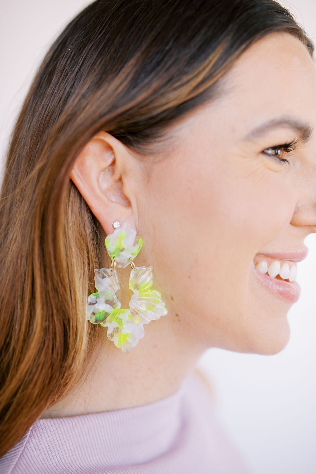 Michelle Statement Earrings - Neon Yellow Clouds - LINNY CO WholesaleAcetate