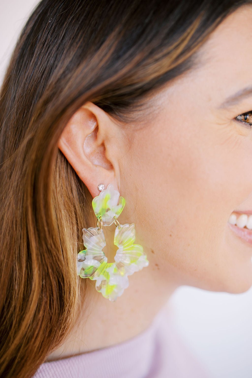 Michelle Statement Earrings - Neon Yellow Clouds - LINNY CO WholesaleAcetate