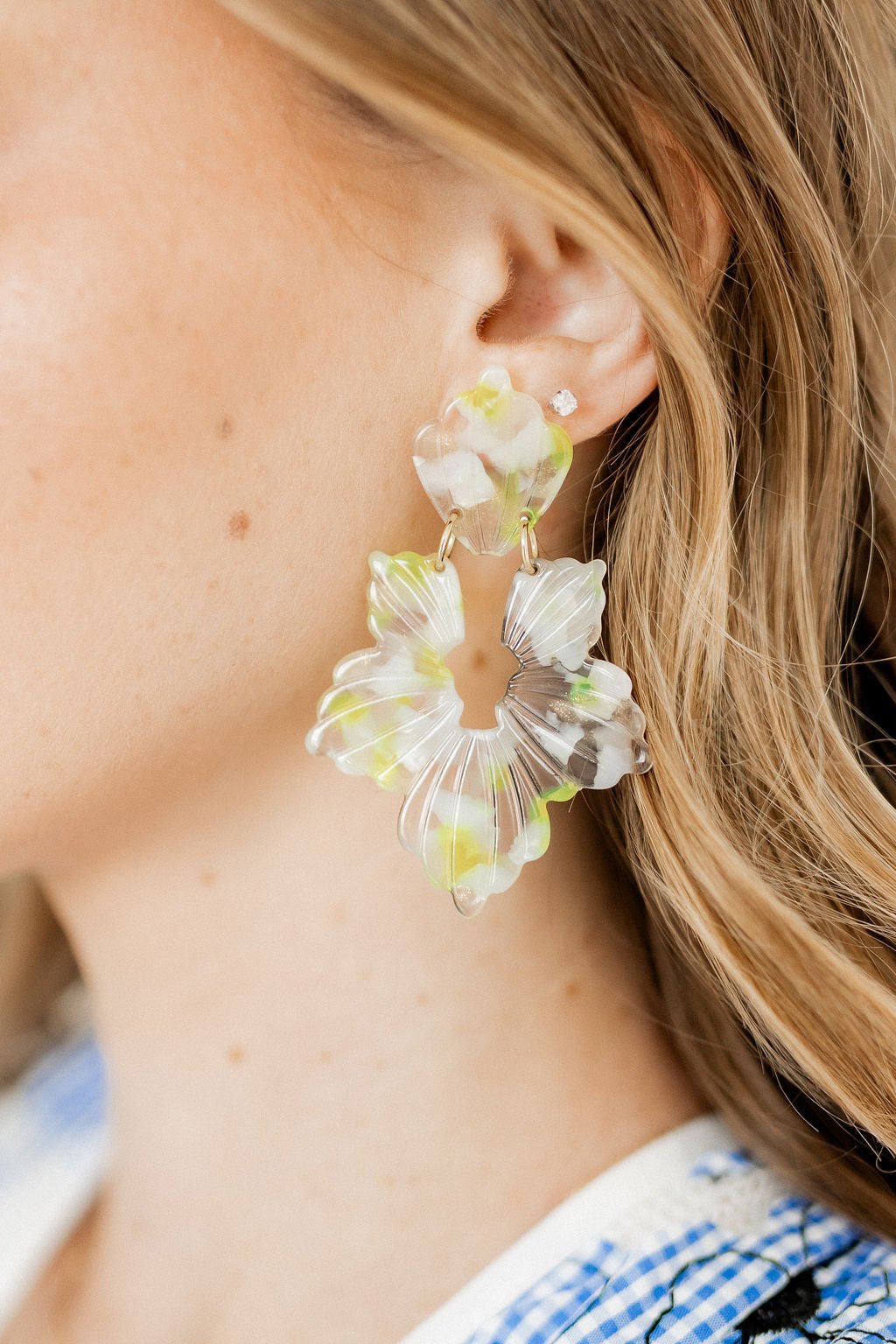 Michelle Statement Earrings - Neon Yellow Clouds - LINNY CO WholesaleAcetate