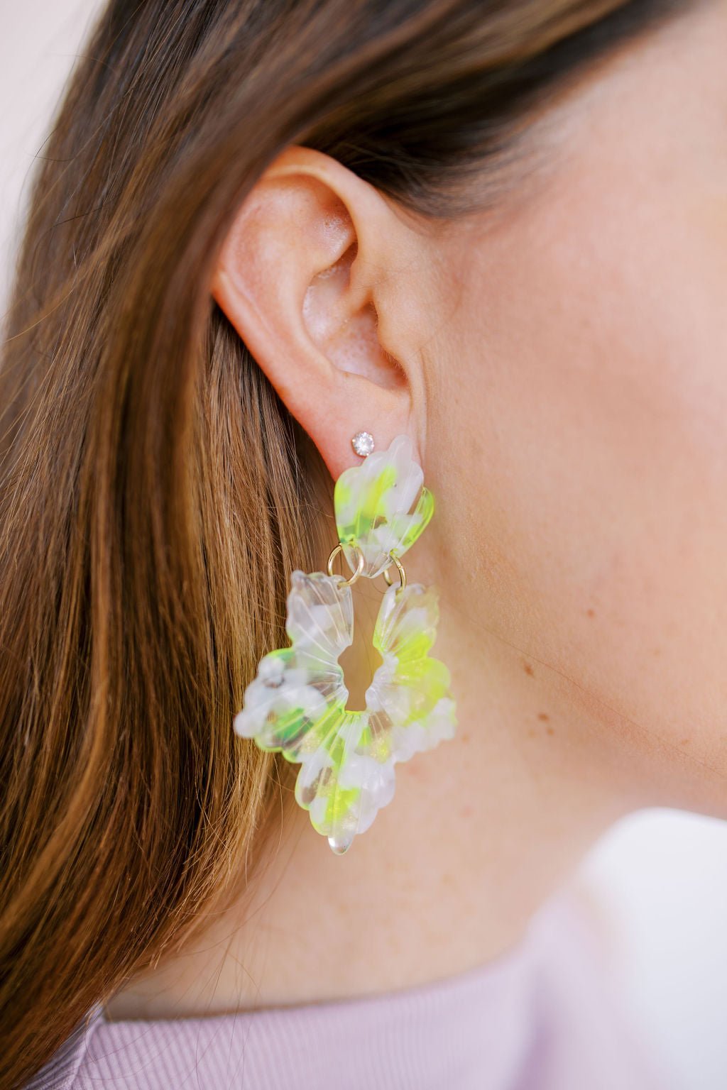 Michelle Statement Earrings - Neon Yellow Clouds - LINNY CO WholesaleAcetate