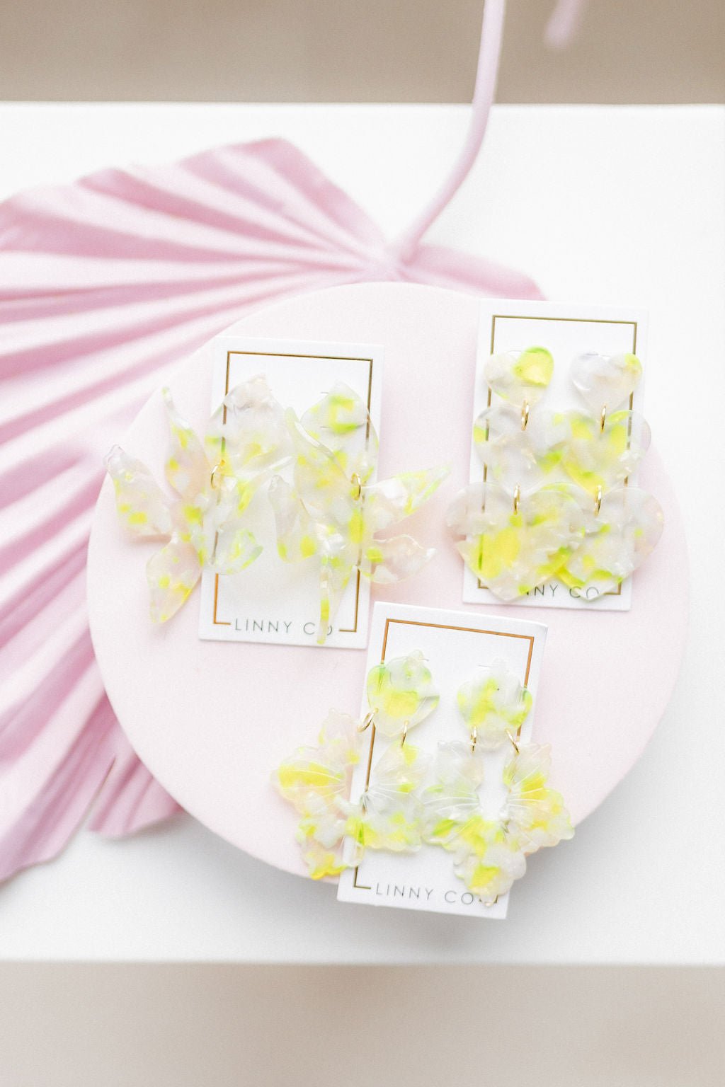 Michelle Statement Earrings - Neon Yellow Clouds - LINNY CO WholesaleAcetate