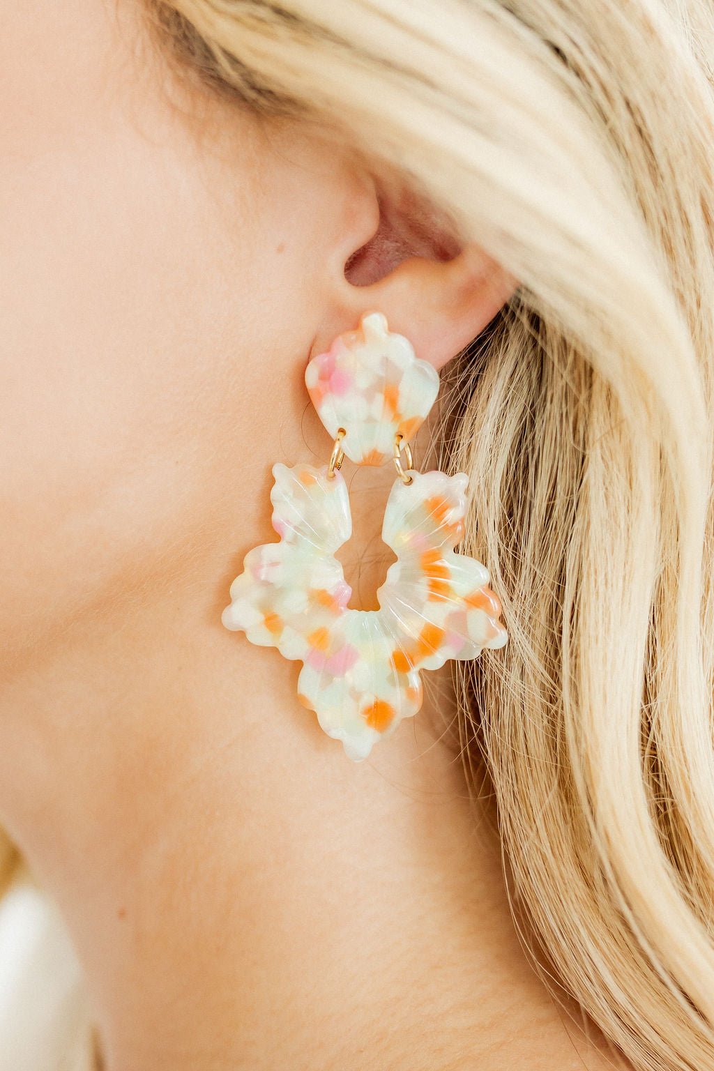 Michelle Statement Earrings - Orange Sprinkles - LINNY CO WholesaleAcetate