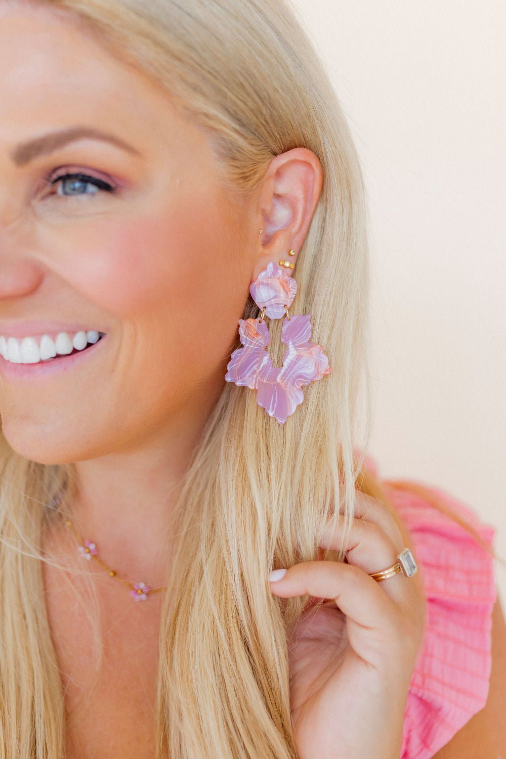 Michelle Statement Earrings - Rosy Glow - LINNY CO WholesaleAcetate