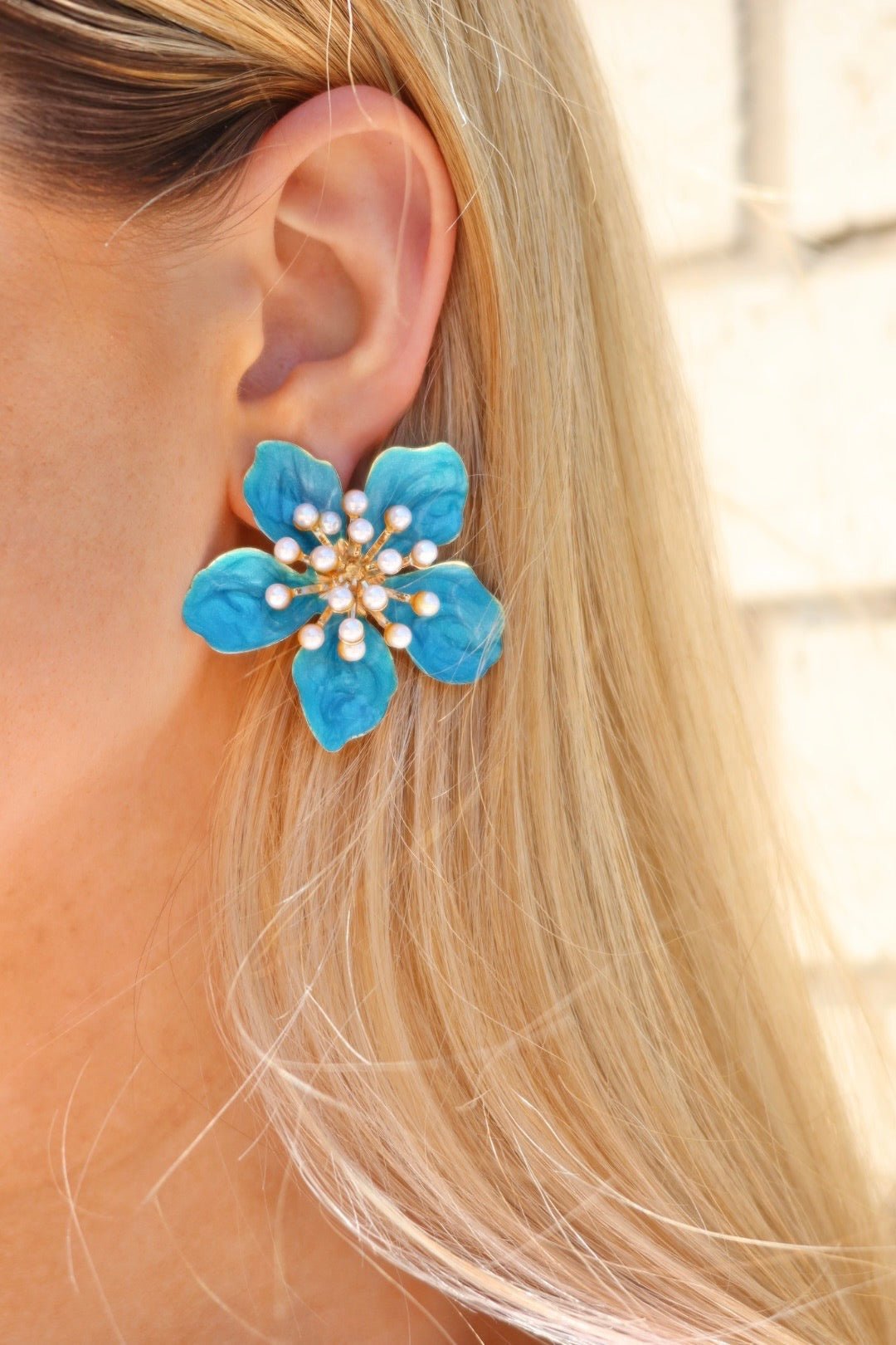 Monroe Statement Earrings - Blue - LINNY CO WholesaleMetal