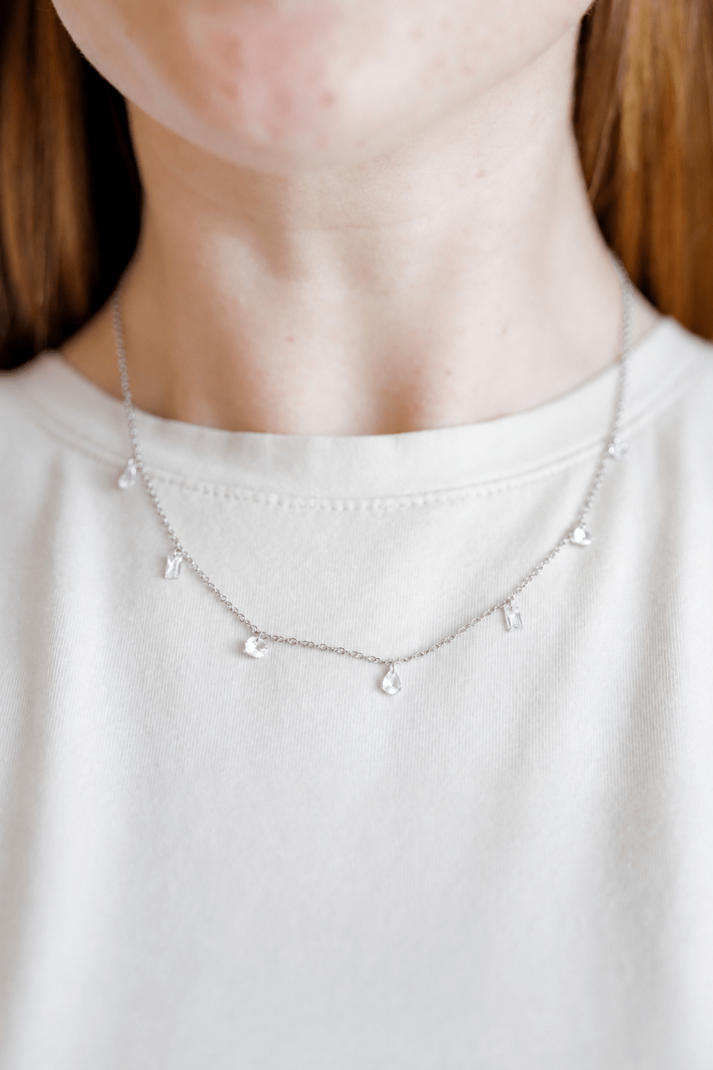 Necklace - Allegra Clear Silver - LINNY CO Wholesale