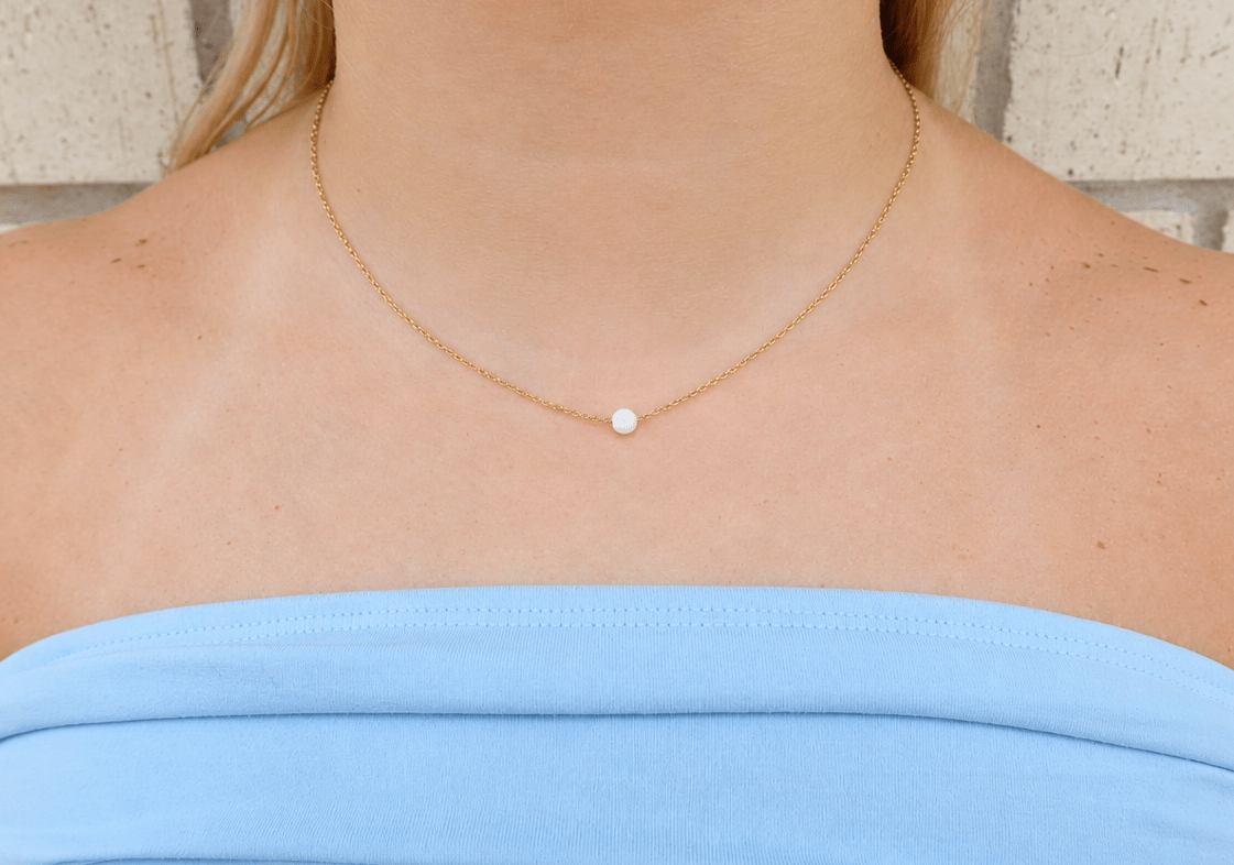 Necklace - April Floating Opal White - LINNY CO Wholesale