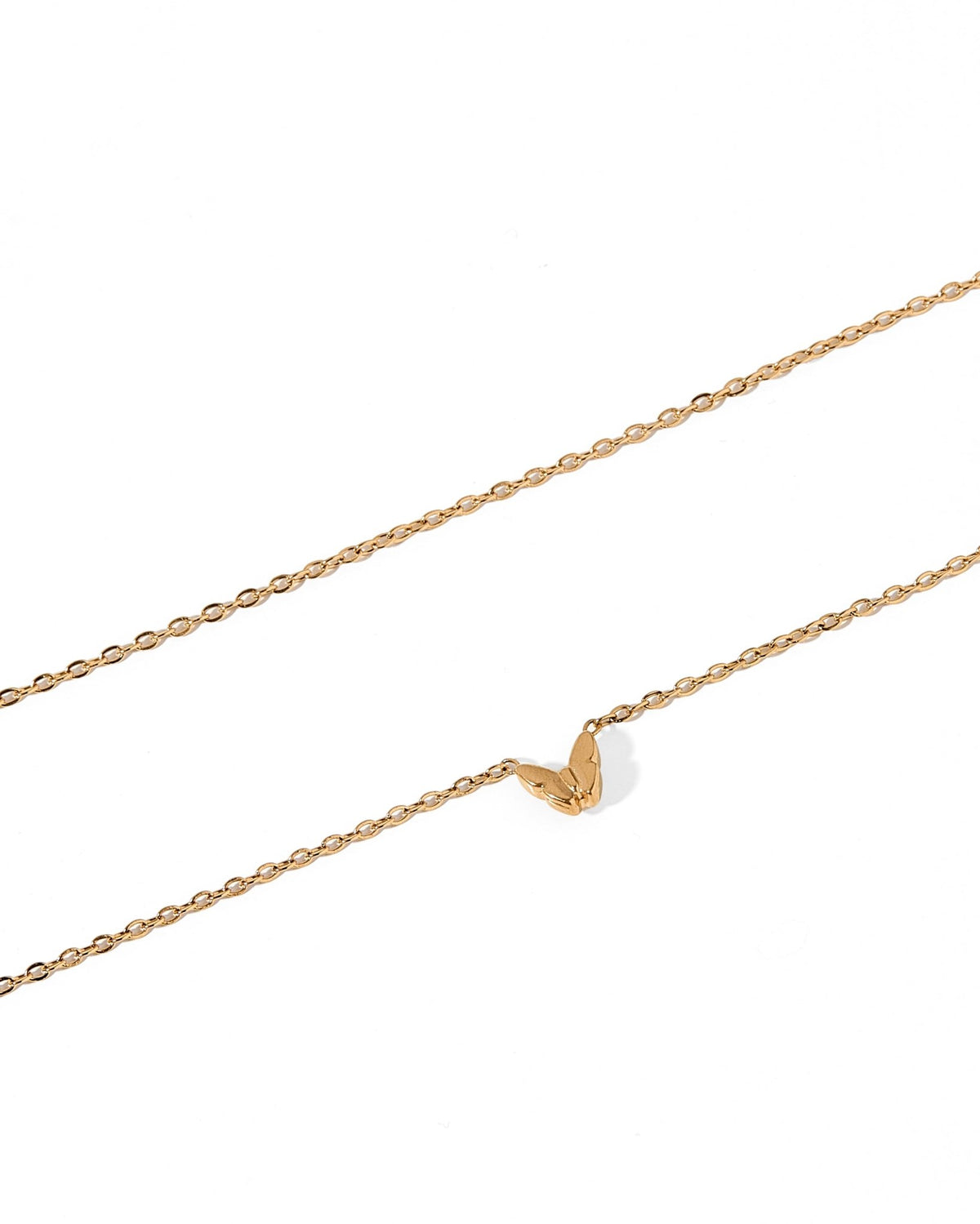 LINNY CO Bella Butterfly necklace for kids & little girls — hypoallergenic, waterproof stainless steel, detail.