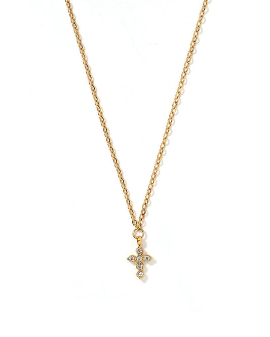 Necklace - Carly Cross CZ Gold - LINNY CO WholesaleMetals