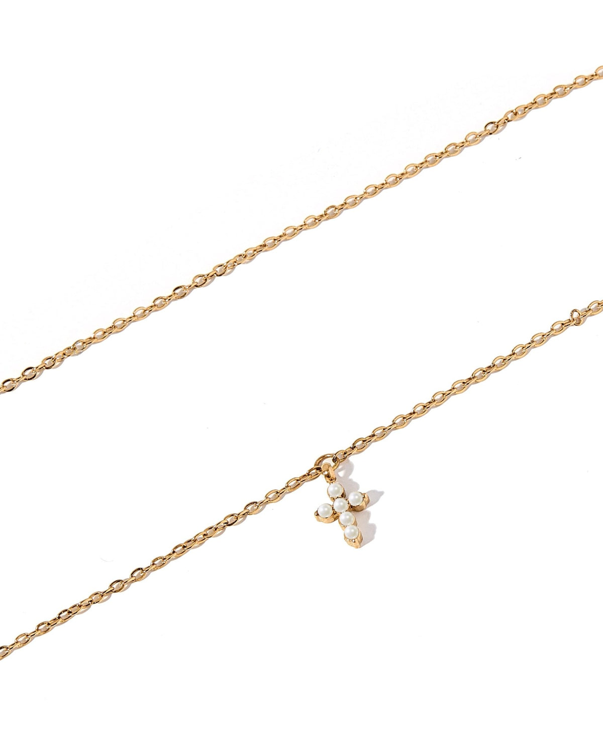 Necklace - Carly Cross Pearl Gold - LINNY CO WholesaleMetals