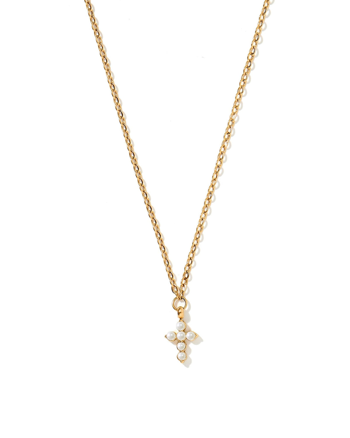 Necklace - Carly Cross Pearl Gold - LINNY CO WholesaleMetals